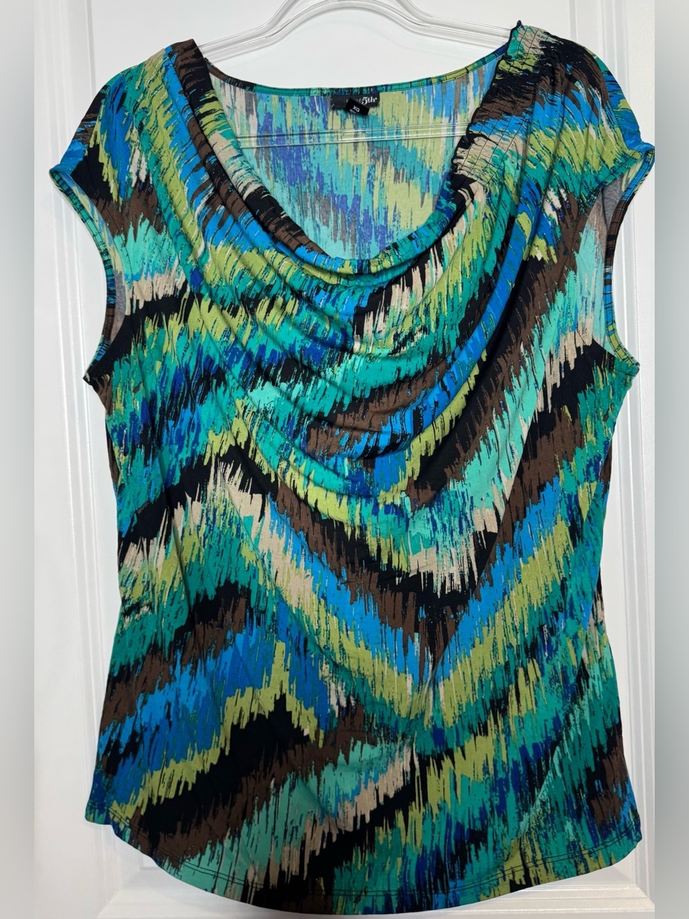 East 5th Multicolor Brushstroke Scoop-Neck Top - Teal/Blue/Green Sz xl stretch